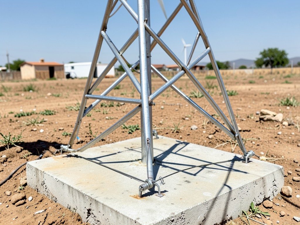 Base de una torre arriostrada anclada en concreto